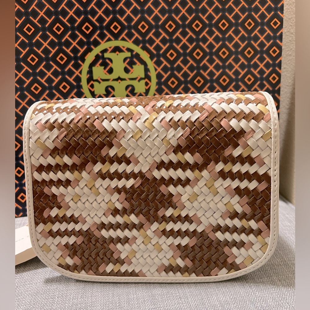 NWT Tory Burch Britten Woven Saddle Bag - Picture 3 of 15